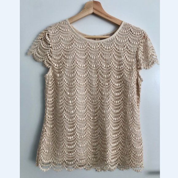 Banana Republic Tops - Banana Republic Beige Lace Short Sleeve Top